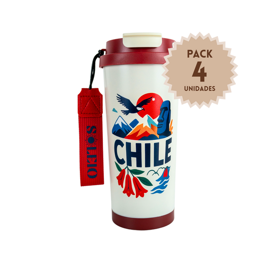 Pack 4 Vasos Térmicos Iconos de Chile Rojo 500 ml