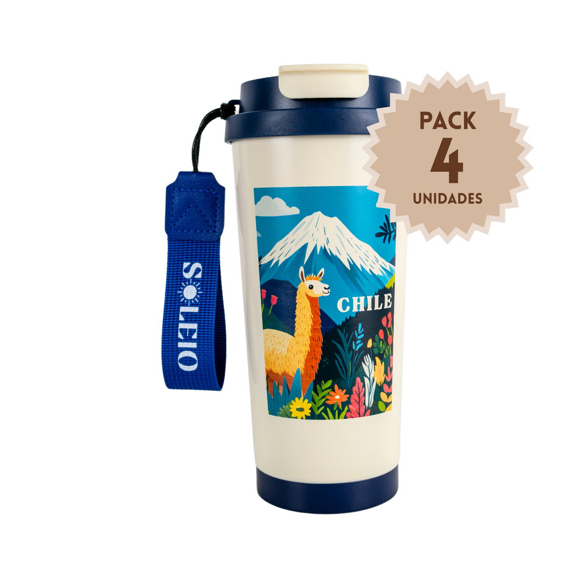Pack 4 Vasos Térmicos Postal Andina Chile Azul 500 ml