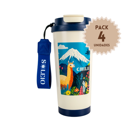 Pack 4 Vasos Térmicos Postal Andina Chile Azul 500 ml