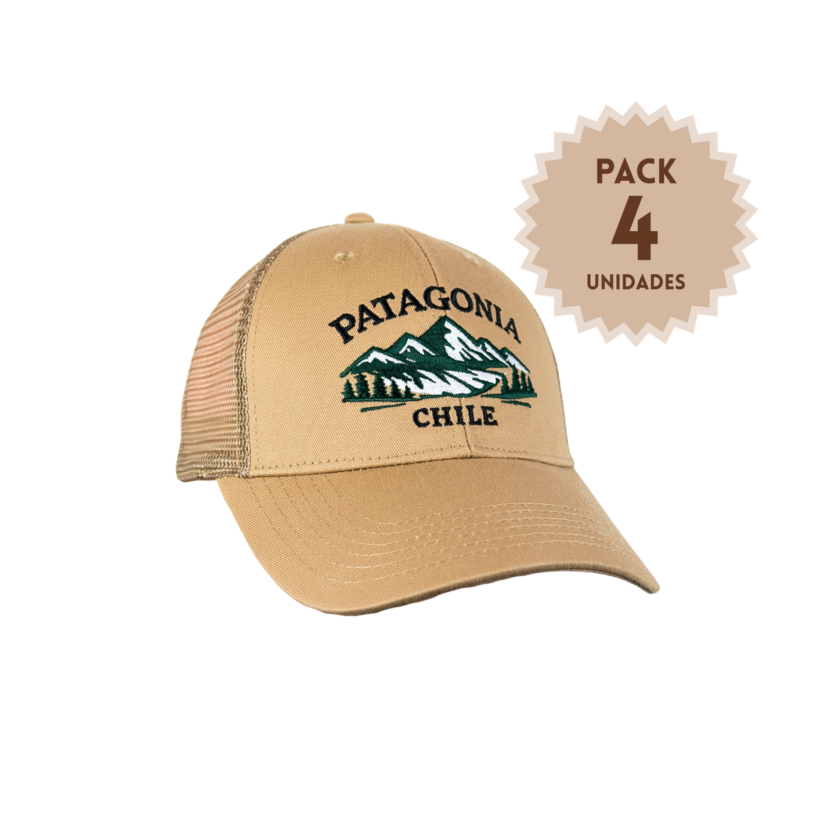 Pack 4 Jockey Trucker Bordado Patagonia Chile Beige
