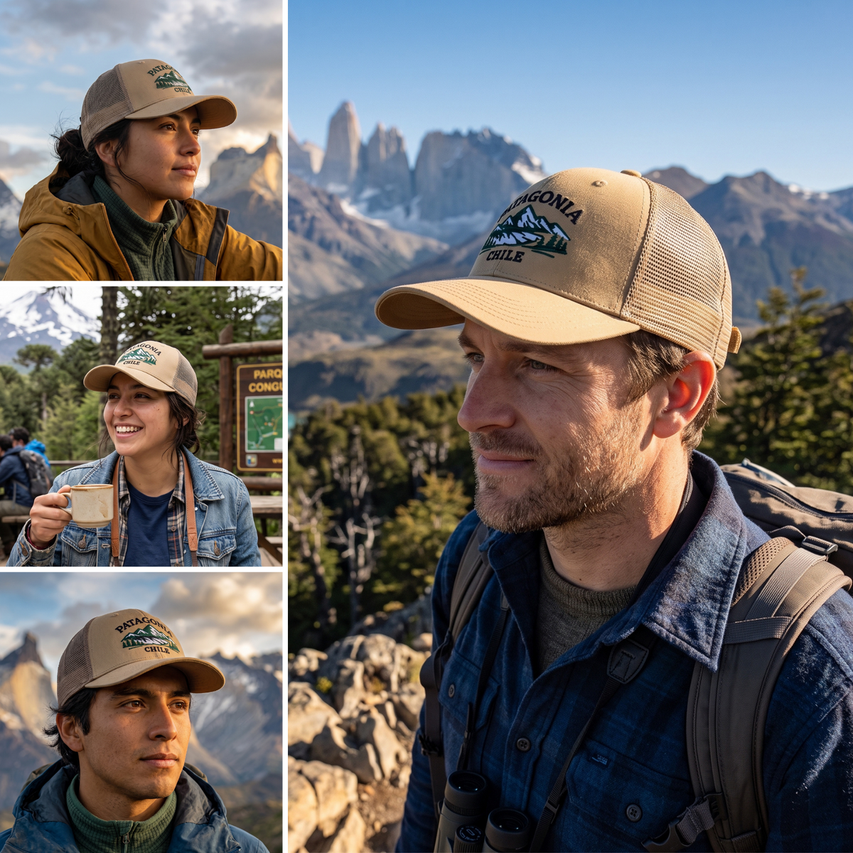 Pack 4 Jockey Trucker Bordado Patagonia Chile Beige