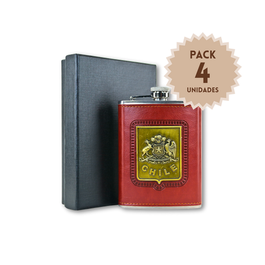 Pack 4 Petacas Acero Inoxidable 235 ml Escudo Chile