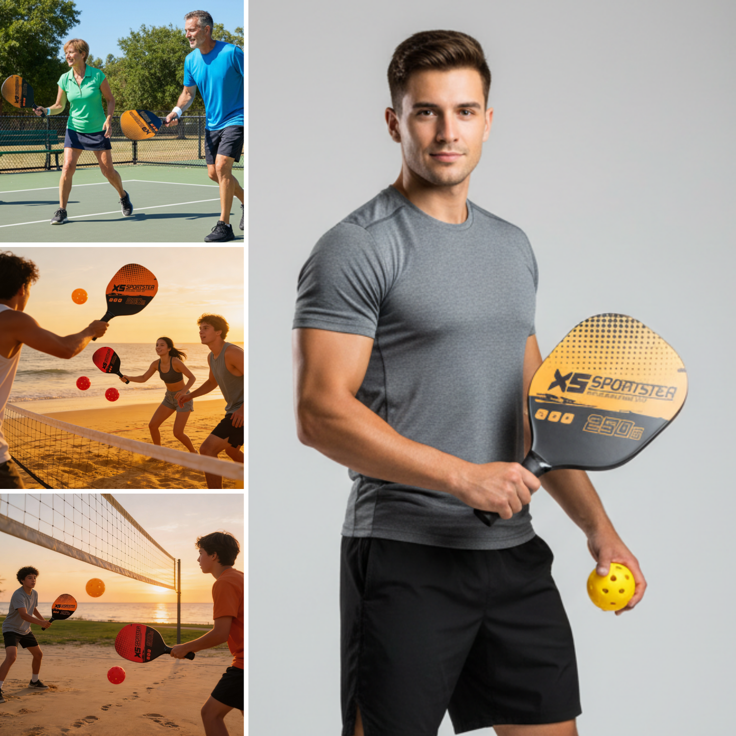 Set de Pickleball Combo 2 Paletas 4 Pelotas Playa Outdoor Amarillo