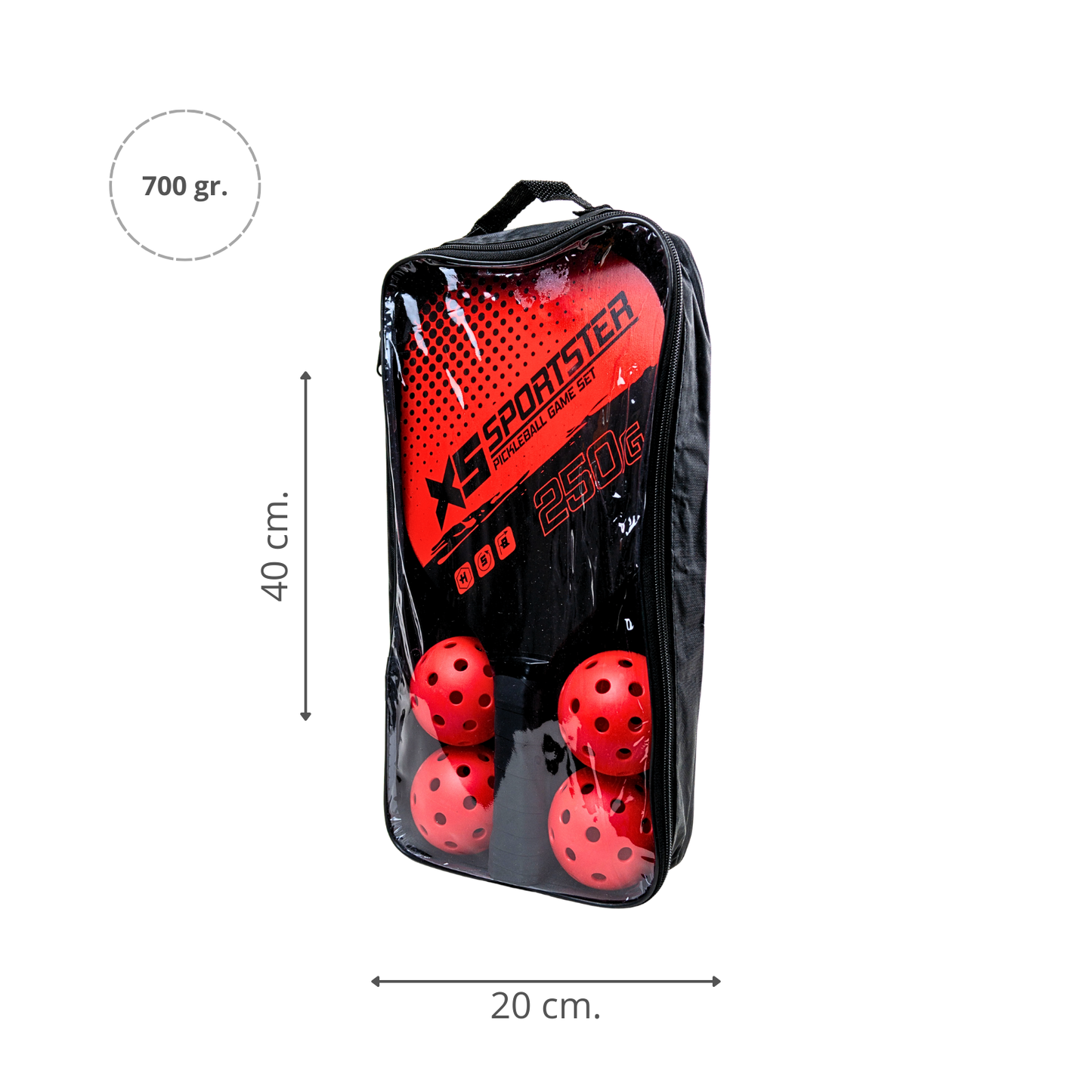 Set de Pickleball Combo 2 Paletas 4 Pelotas Playa Outdoor Rojo