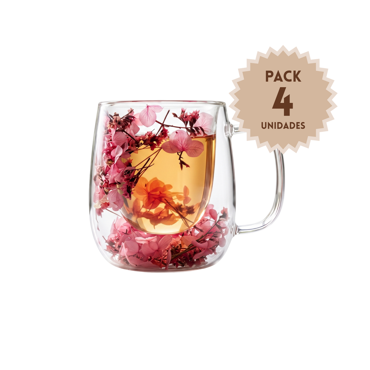 Pack 4 Tazas de Vidrio Flores Eternas Rosado
