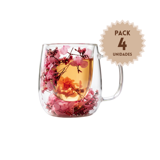 Pack 4 Tazas de Vidrio Flores Eternas Rosado
