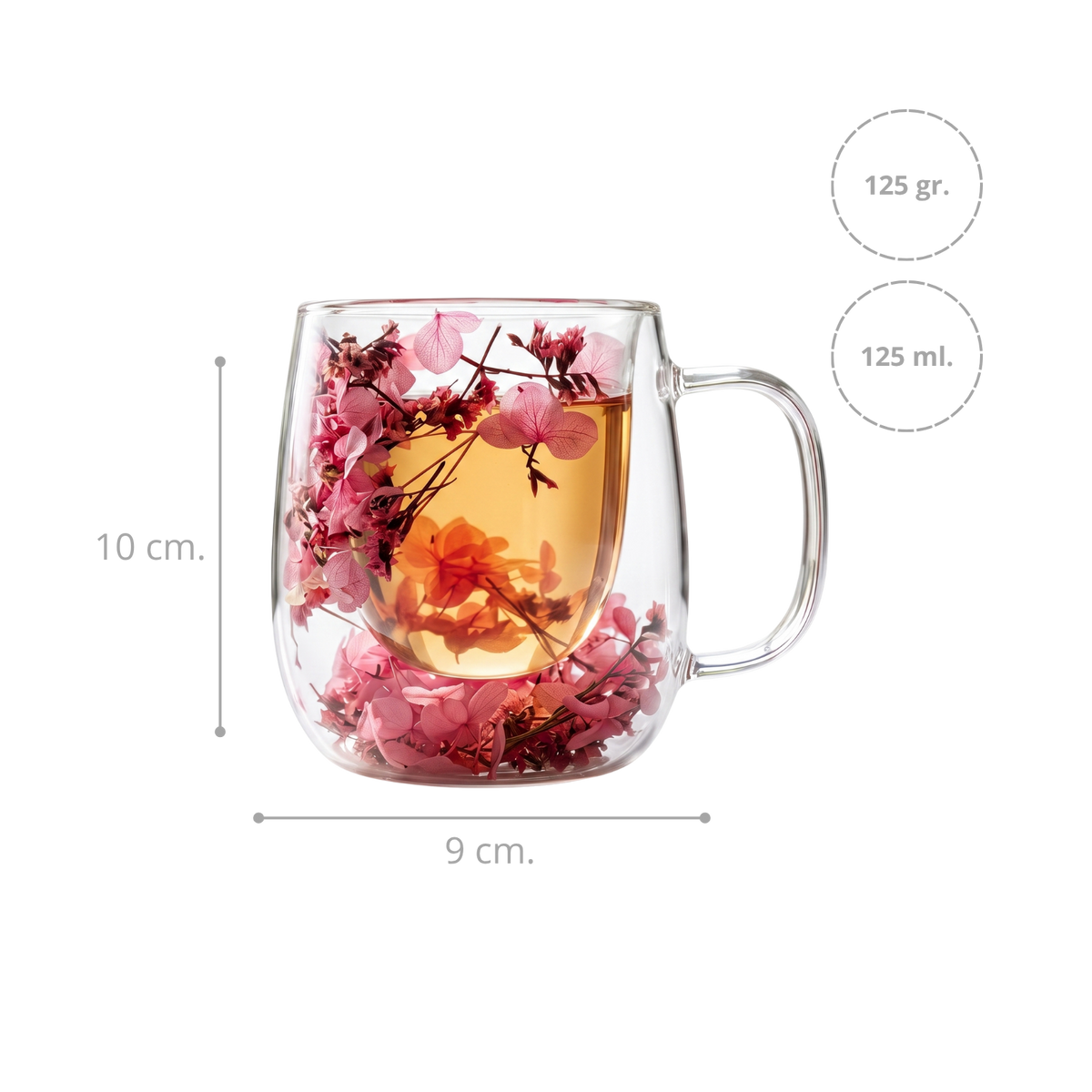 Pack 4 Tazas de Vidrio Flores Eternas Rosado