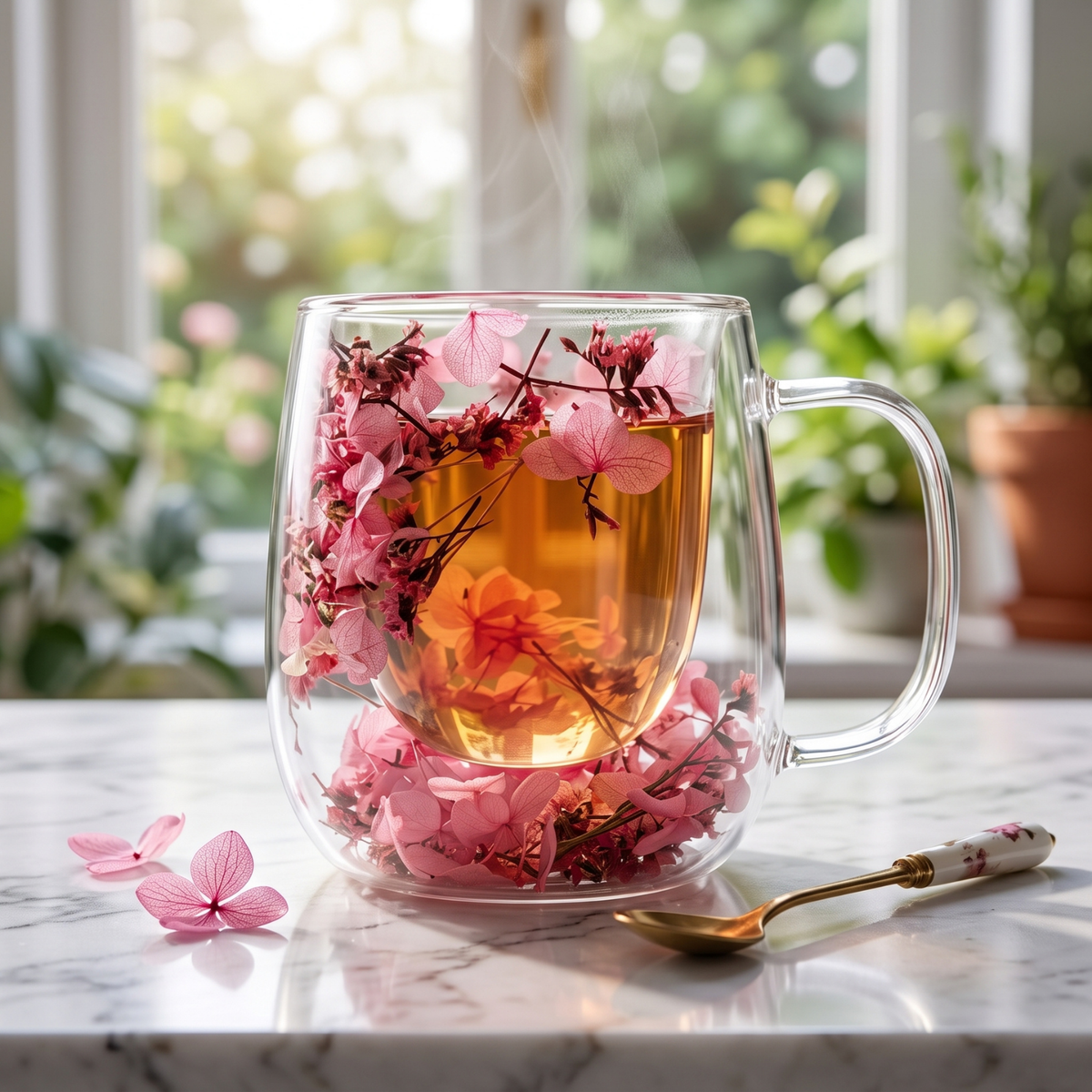 Pack 4 Tazas de Vidrio Flores Eternas Rosado