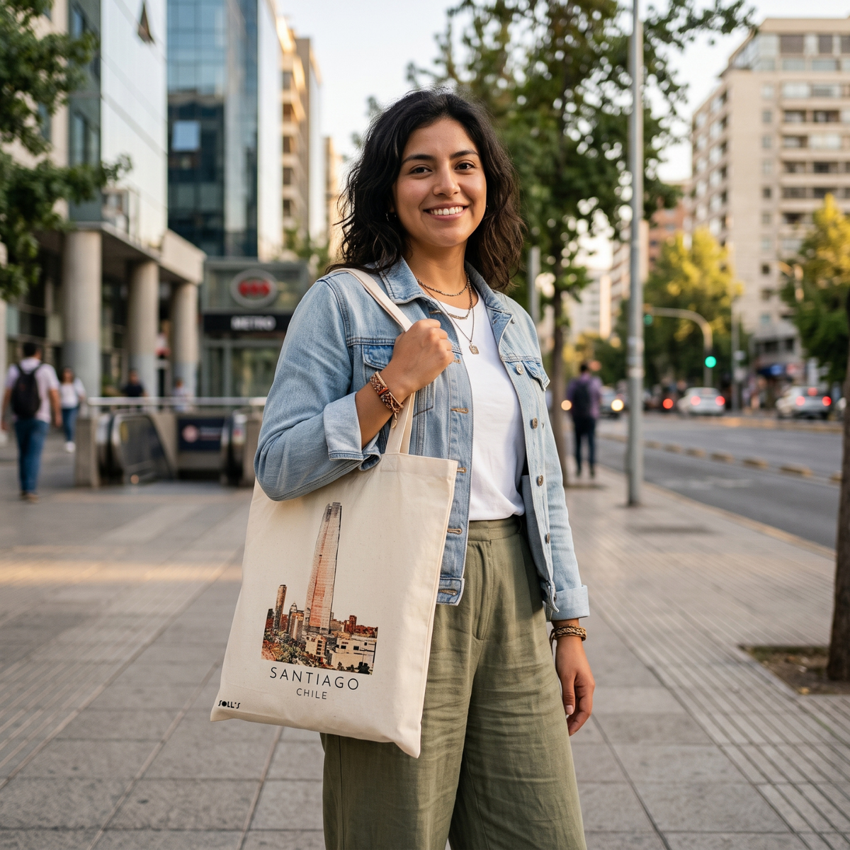 Pack 12 Tote Bag Lona Chile Santiago Acuarela