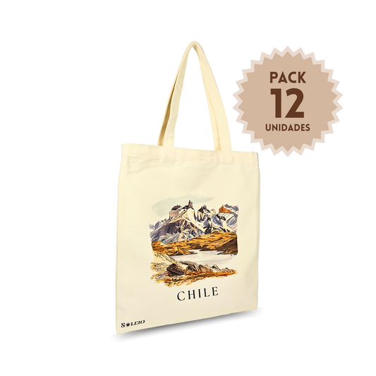Pack 12 Tote Bag Lona Chile Torres Del Paine
