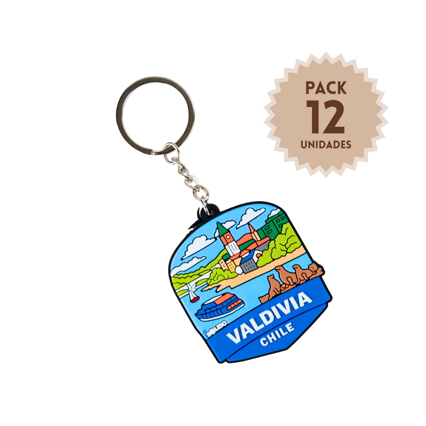Pack 12 Llaveros De Goma Patch Travel Valdivia