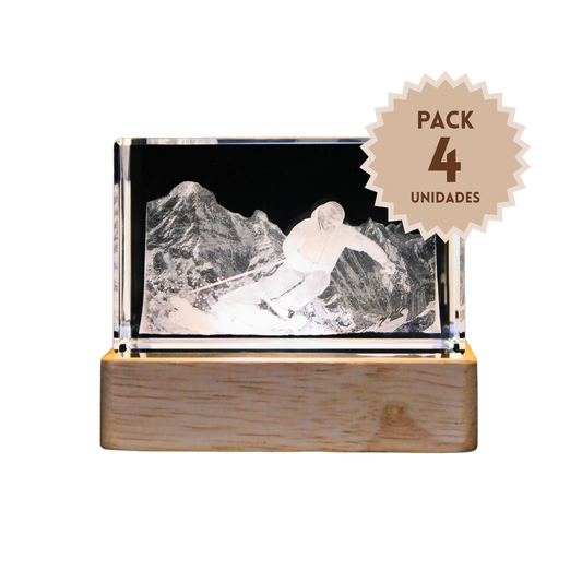 Pack 4 Cristales Grabados 3d Base Led Valle Nevado