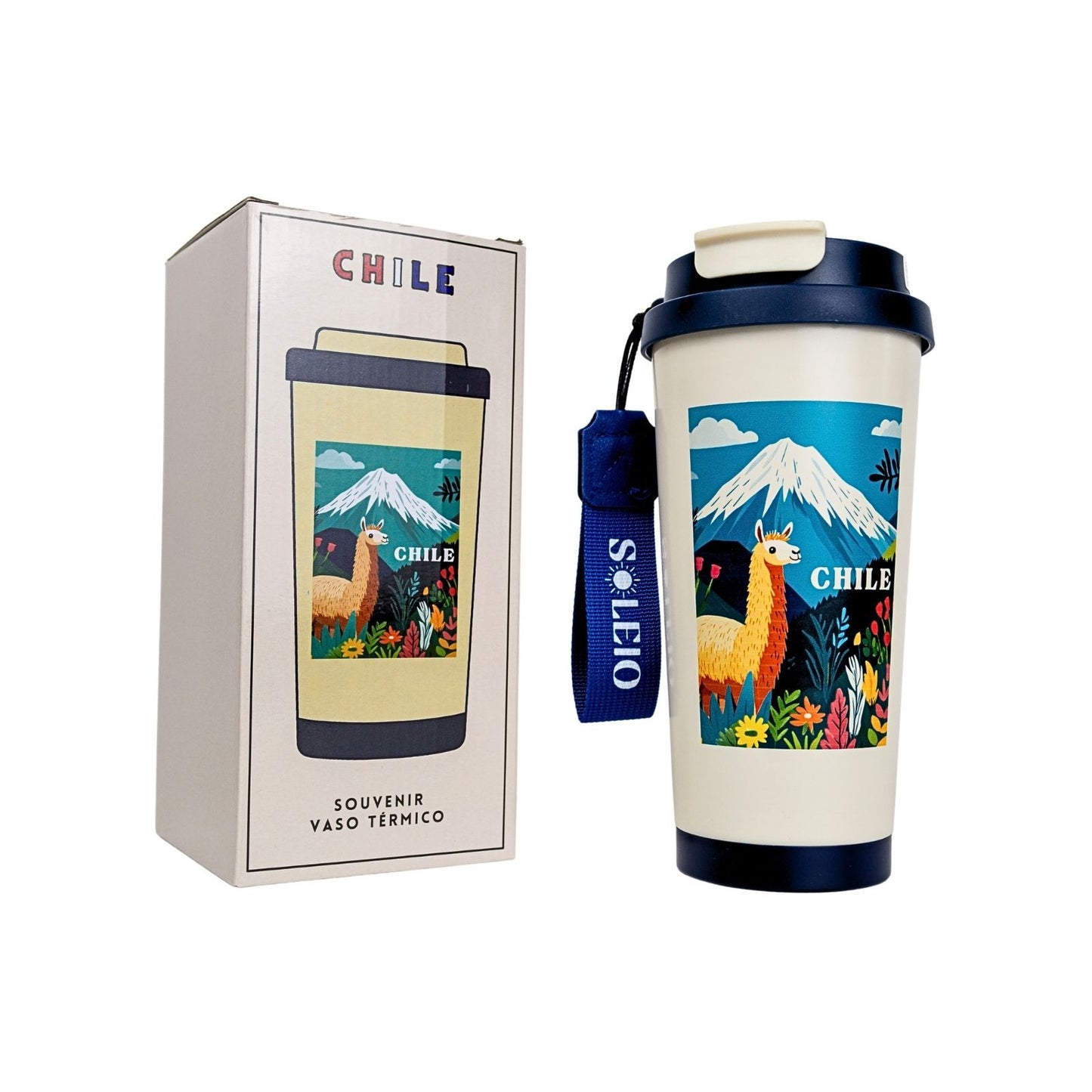 Vaso Térmico Souvenir Chile Llama Azul 500 ml