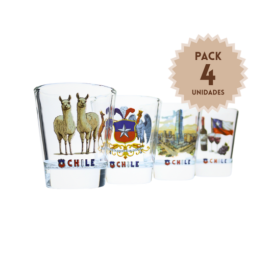 Pack 4 Set De Vasos Shot Tequileros 40 Ml 4 Unid. Chile Souvenir