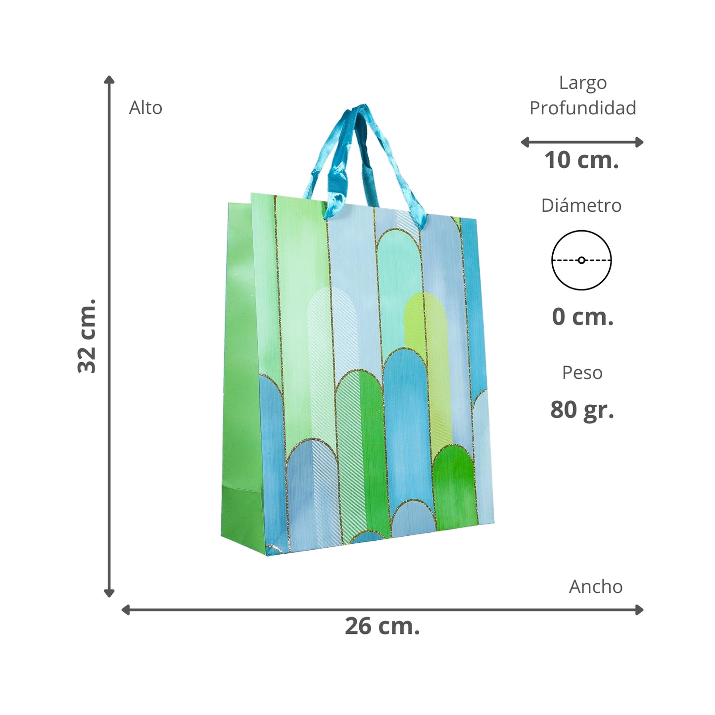 Bolsas De Regalo Diseños Con Brillos 32 X 26 X 10 - Verde