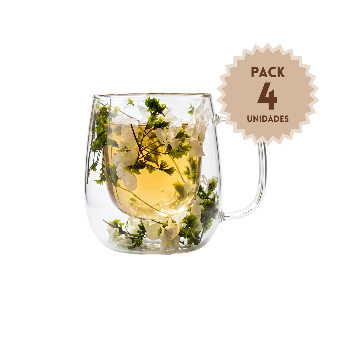 Pack 4 Tazas de Vidrio Flores Eternas Verde