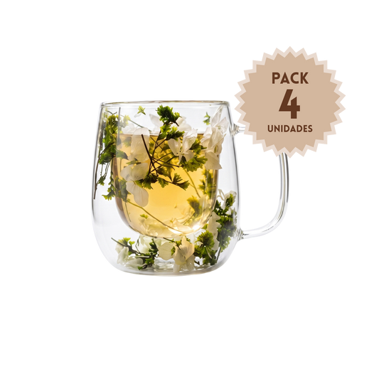 Pack 4 Tazas de Vidrio Flores Eternas Verde