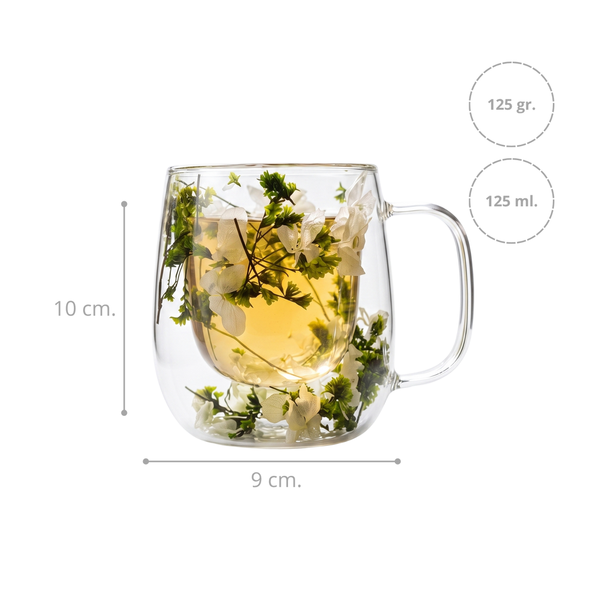 Pack 4 Tazas de Vidrio Flores Eternas Verde