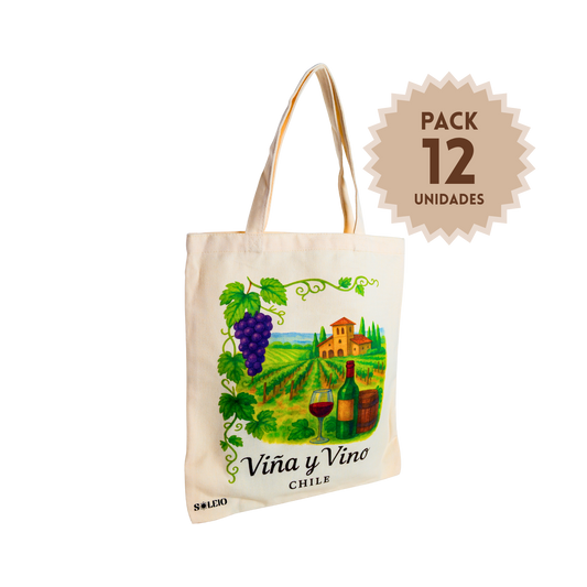 Pack 12 Tote Bag Lona Chile Viña y Vino
