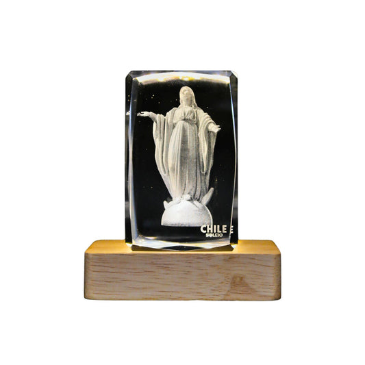 Cristal 3d Decorativo Con Base Led Virgen Maria