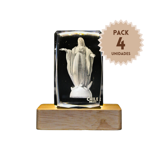Pack 4 Cristales Grabados 3d Base Led Virgen Maria